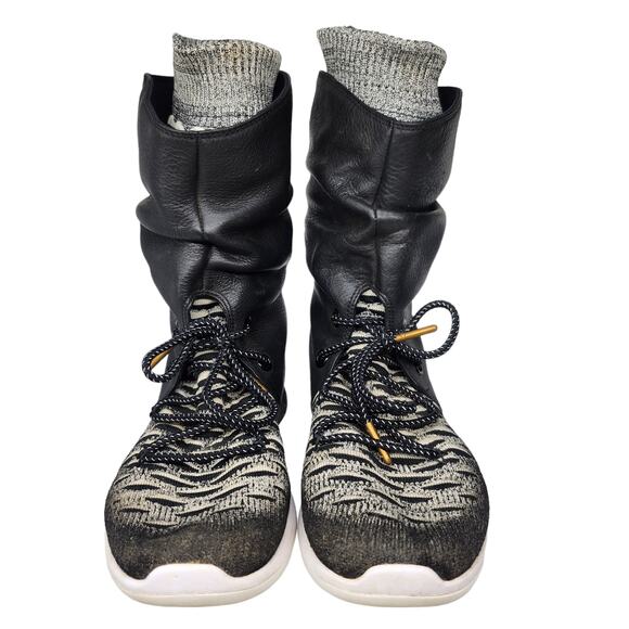 Nike Boots Womens 8 Black Roshe Two Hi Flyknit Socks Lace Up Mid Calf Sneakers - Picture 3 of 11